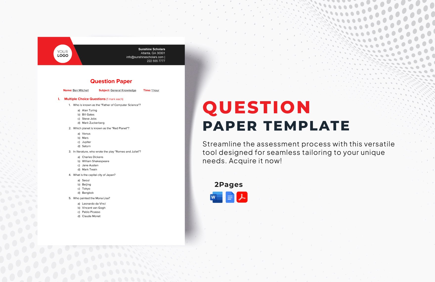 Question Paper Template