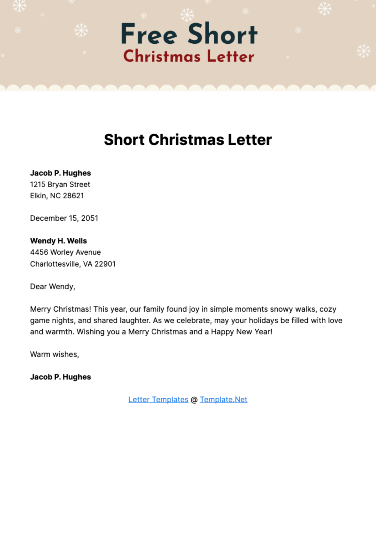 Short Christmas Letter Template