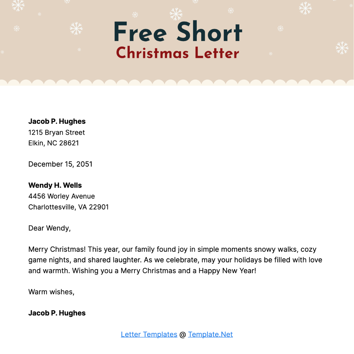 Short Christmas Letter Template