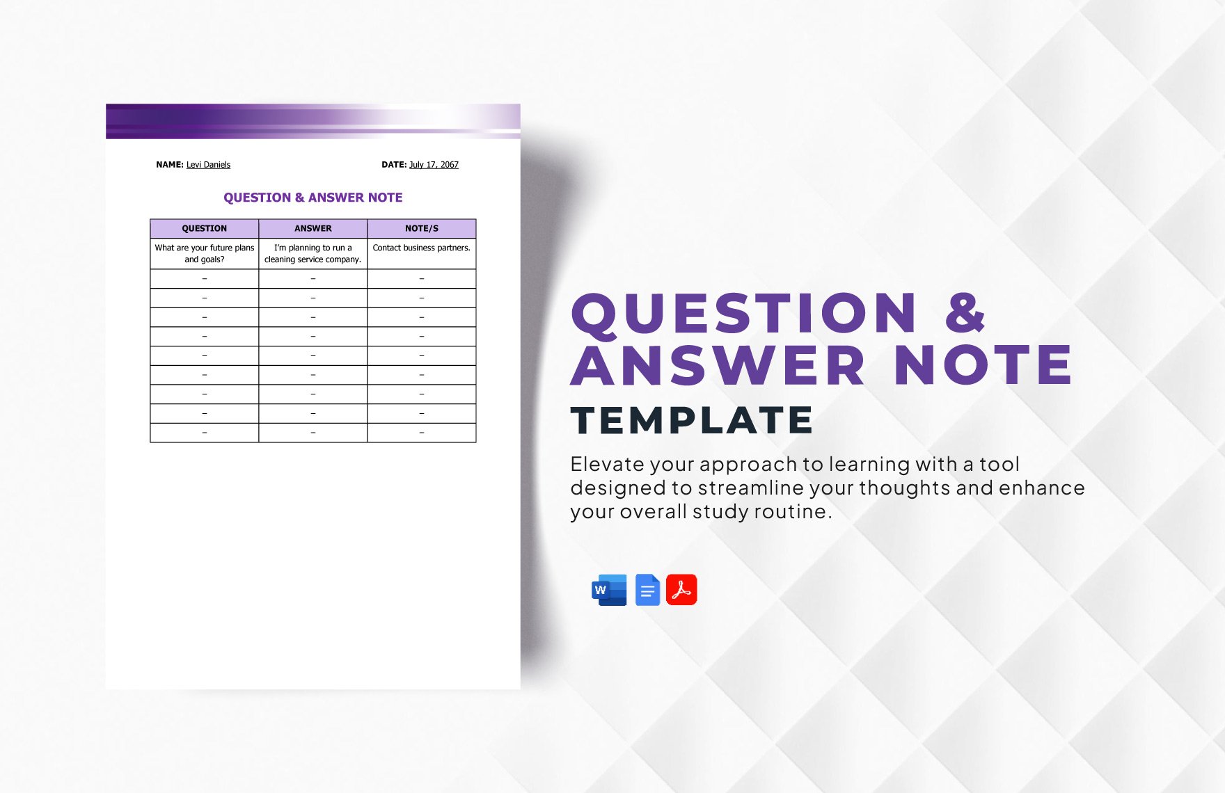 Question & Answer Note Template