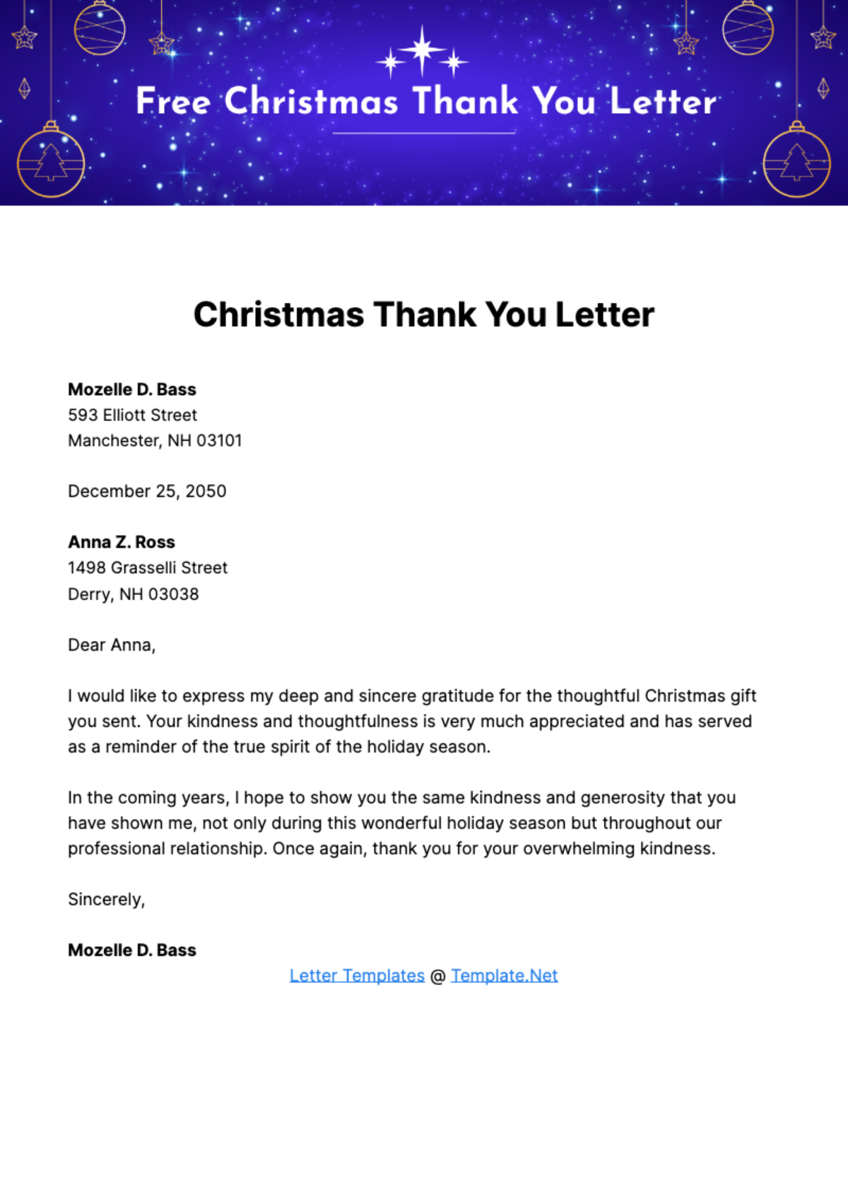 Christmas Thank You Letter Template