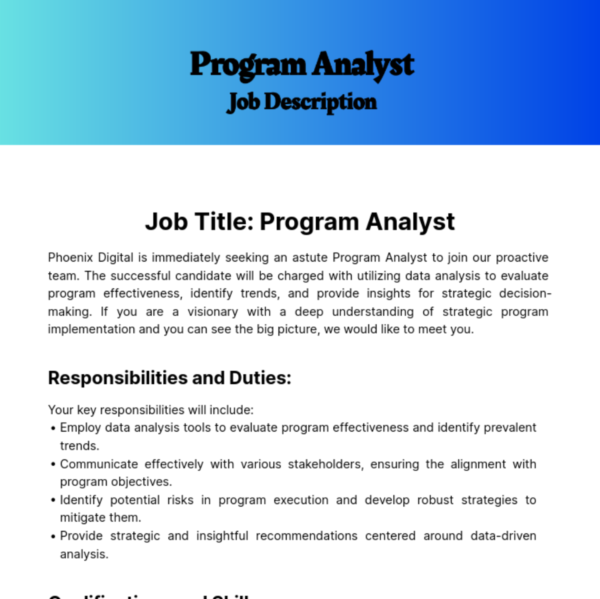 Program Analyst Job Description Template