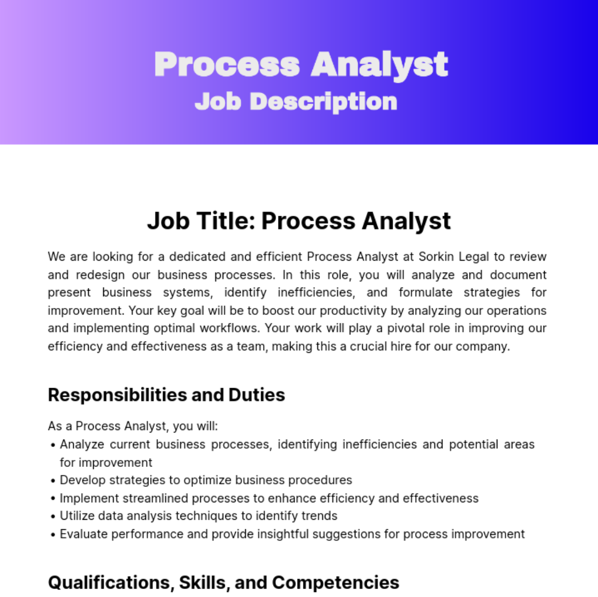 Process Analyst Job Description Template