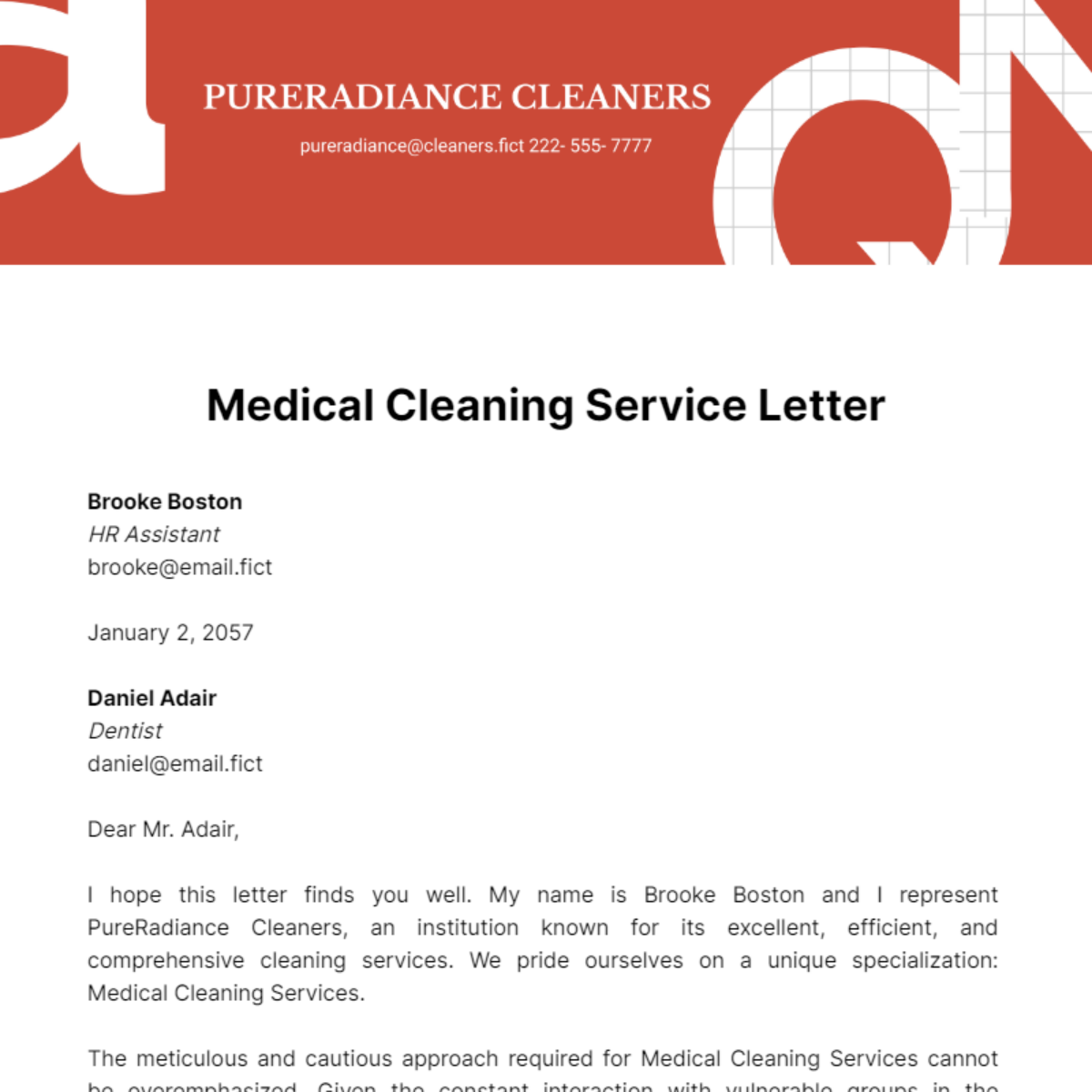 Medical Cleaning Service Letter Template