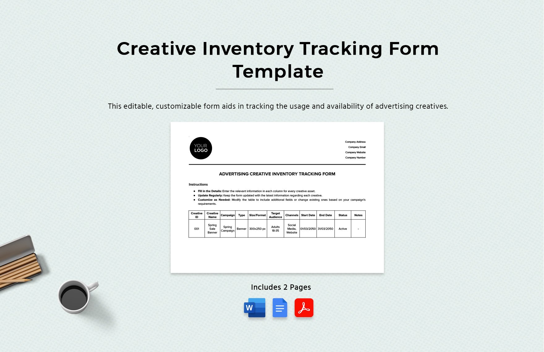 Advertising Creative Inventory Tracking Form Template in Word, Google Docs, PDF