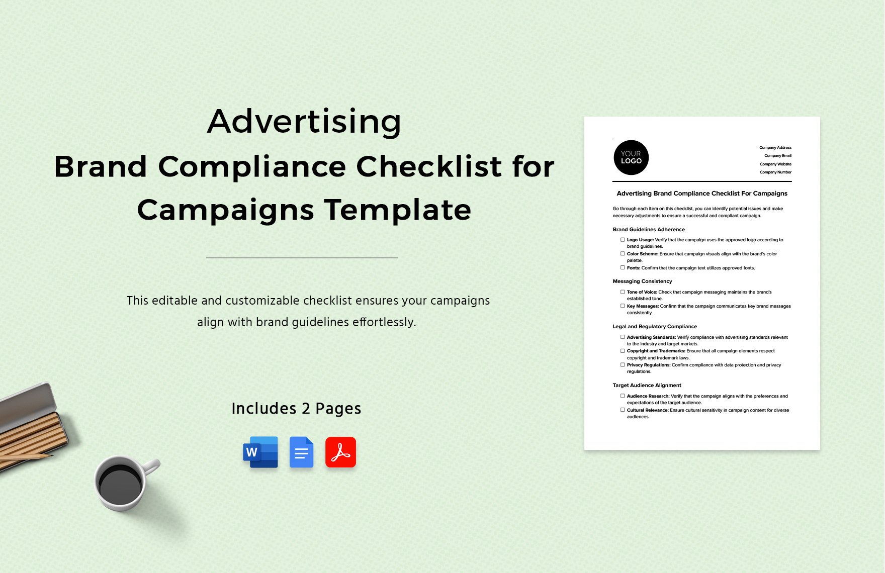 Advertising Brand Compliance Checklist for Campaigns Template in Word, Google Docs, PDF