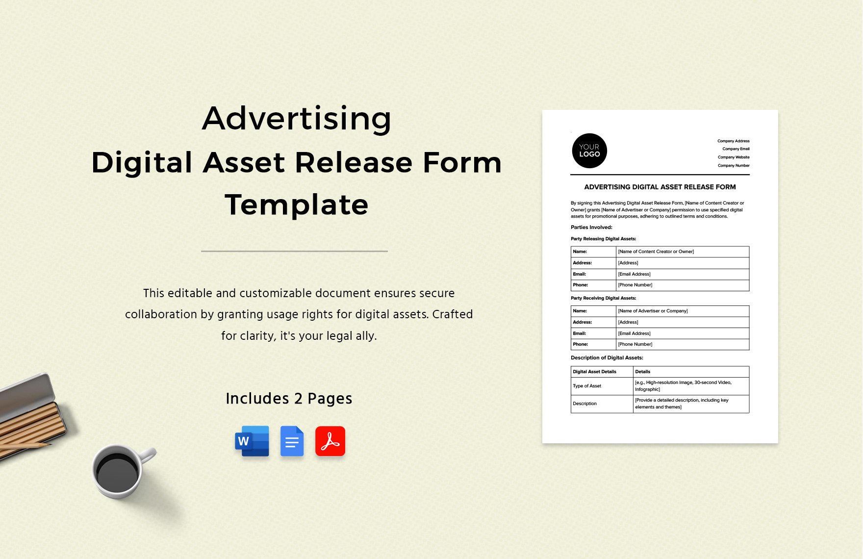 Advertising Digital Asset Release Form Template in Word, Google Docs, PDF