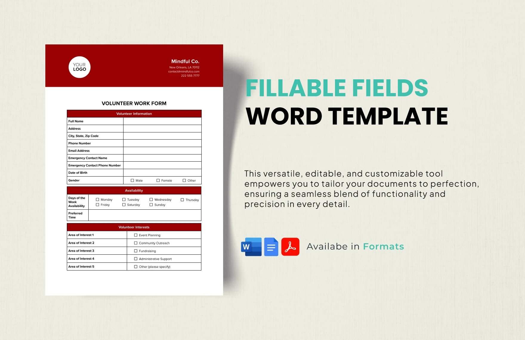 Free Fillable Field Word Template in Word, Google Docs, PDF