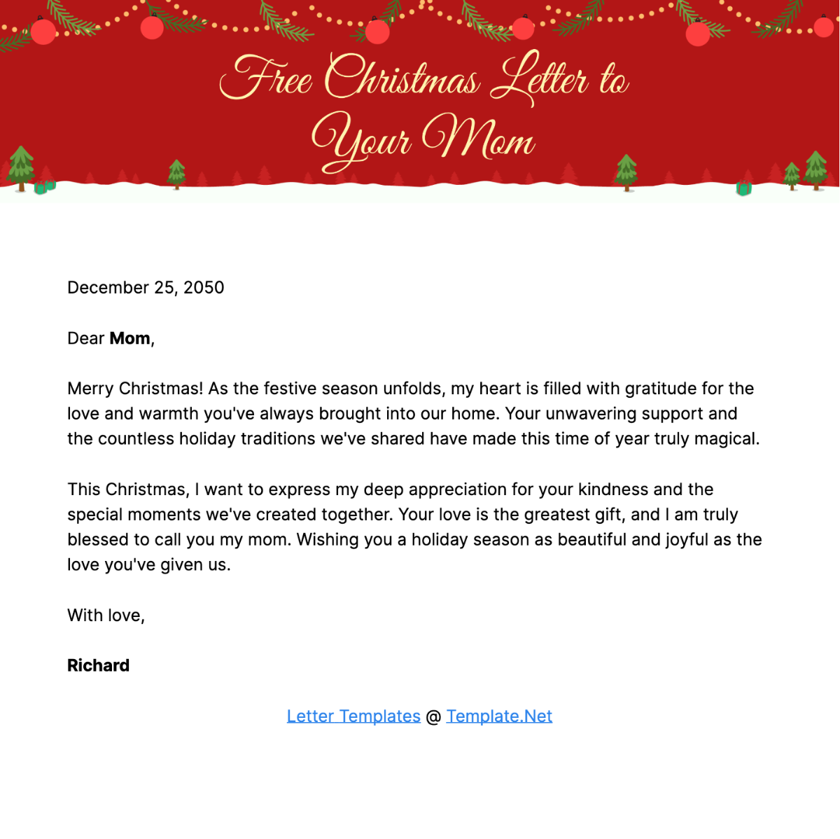 Christmas Letter to Your Mom Template