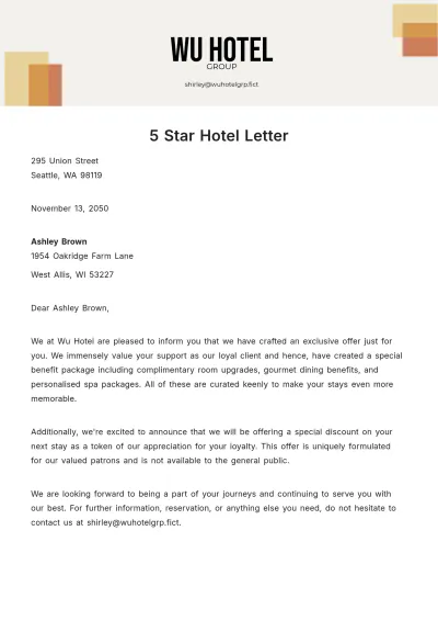 Free 5 Star Hotel Letter Template to Edit Online