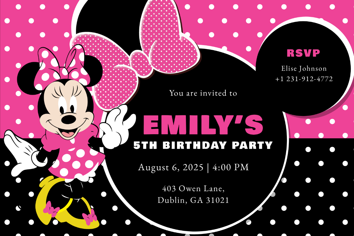 Special Minnie Mouse Birthday Invitation Template