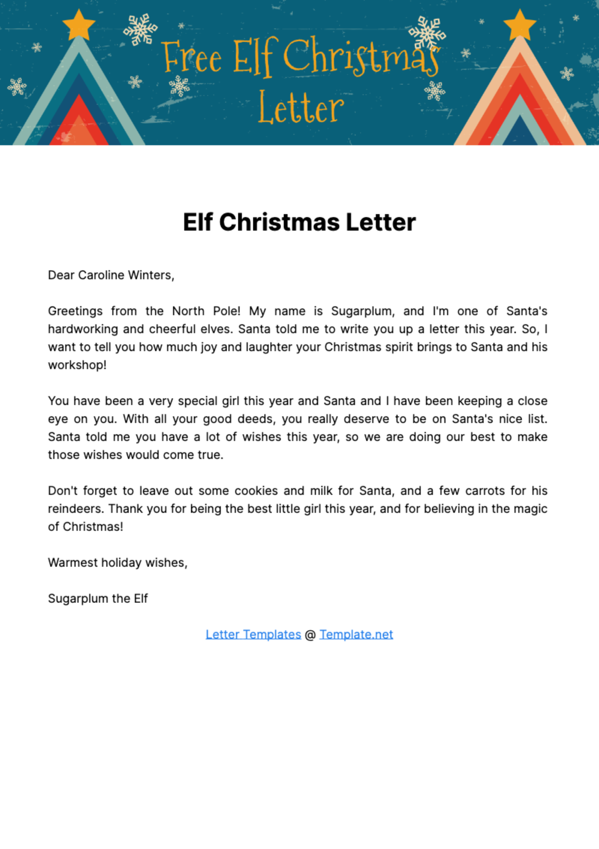 Free Elf Christmas Letter Template
