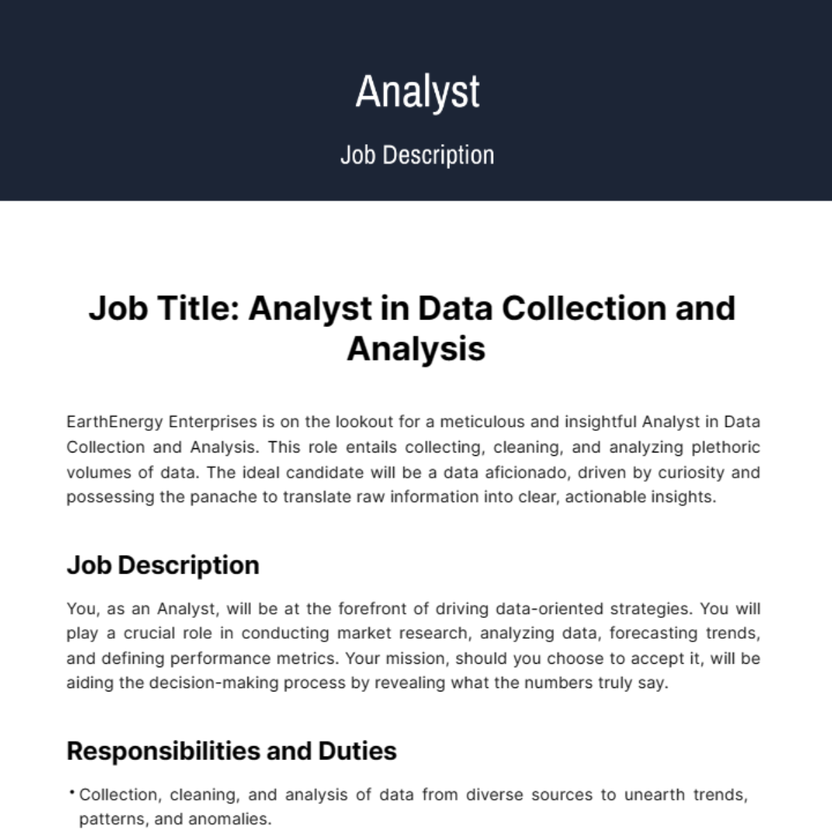 Analyst Job Description Template