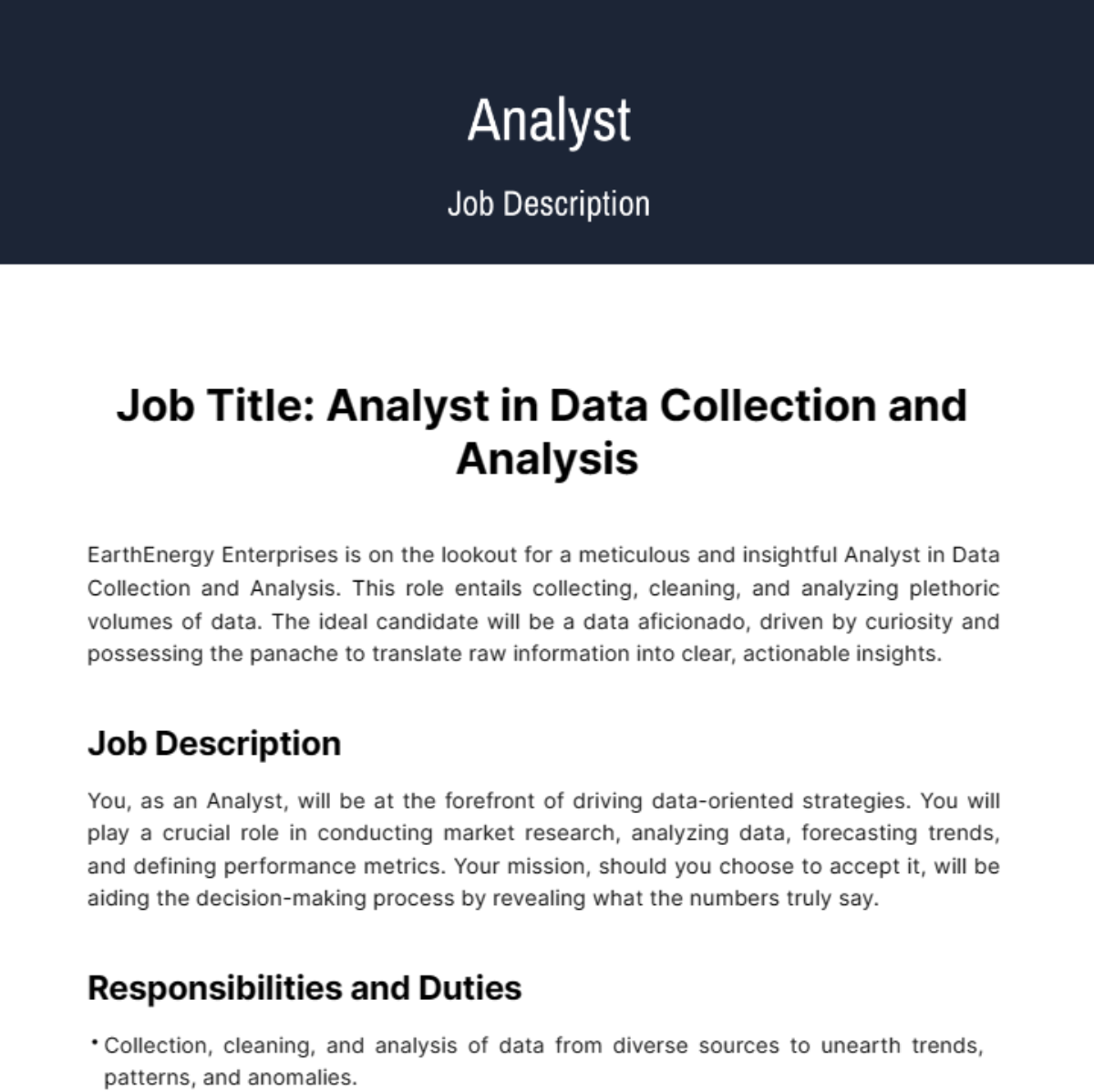 FREE Analyst Job Description Templates Examples Edit Online 