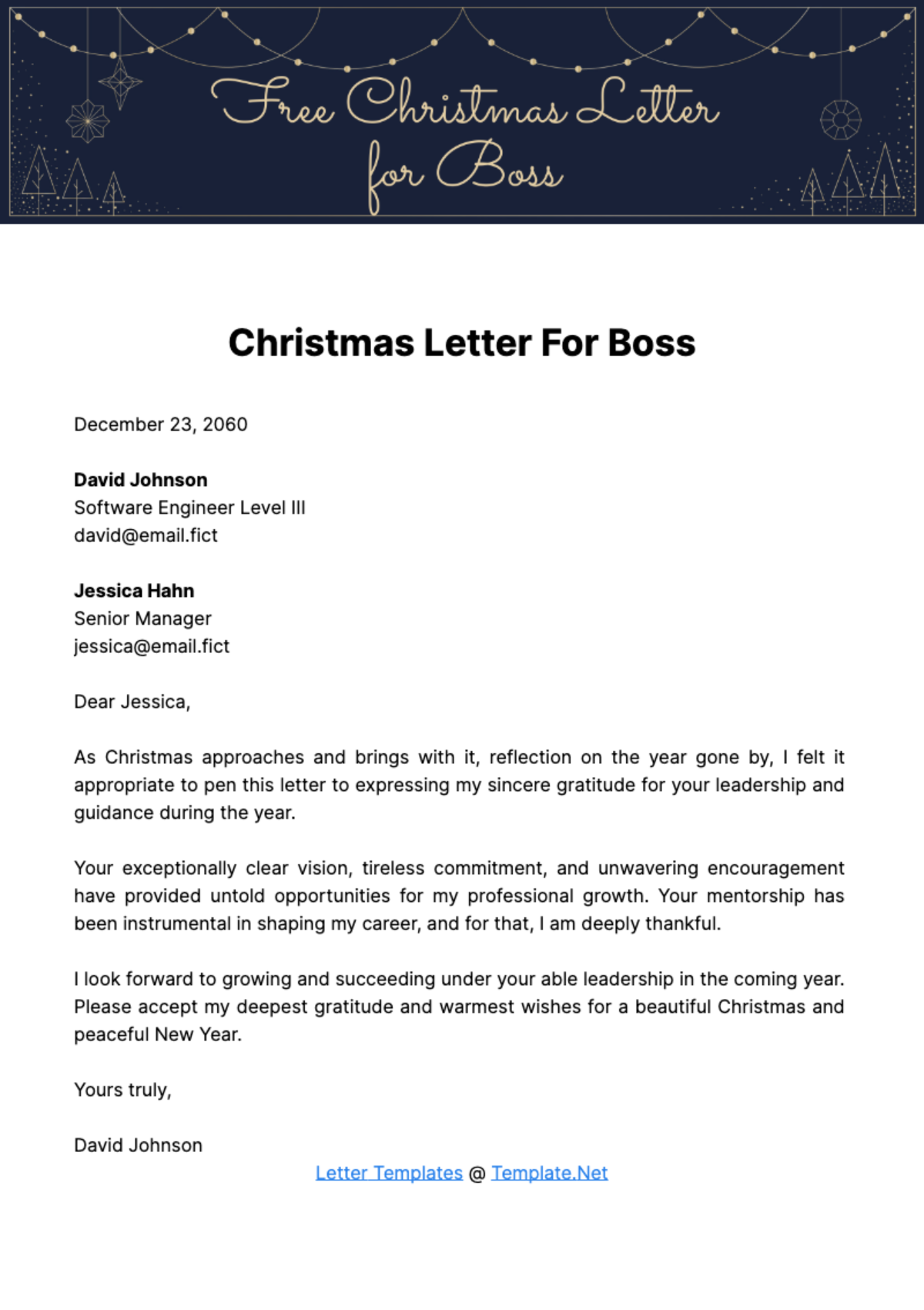 Free Christmas Letter for Boss Template