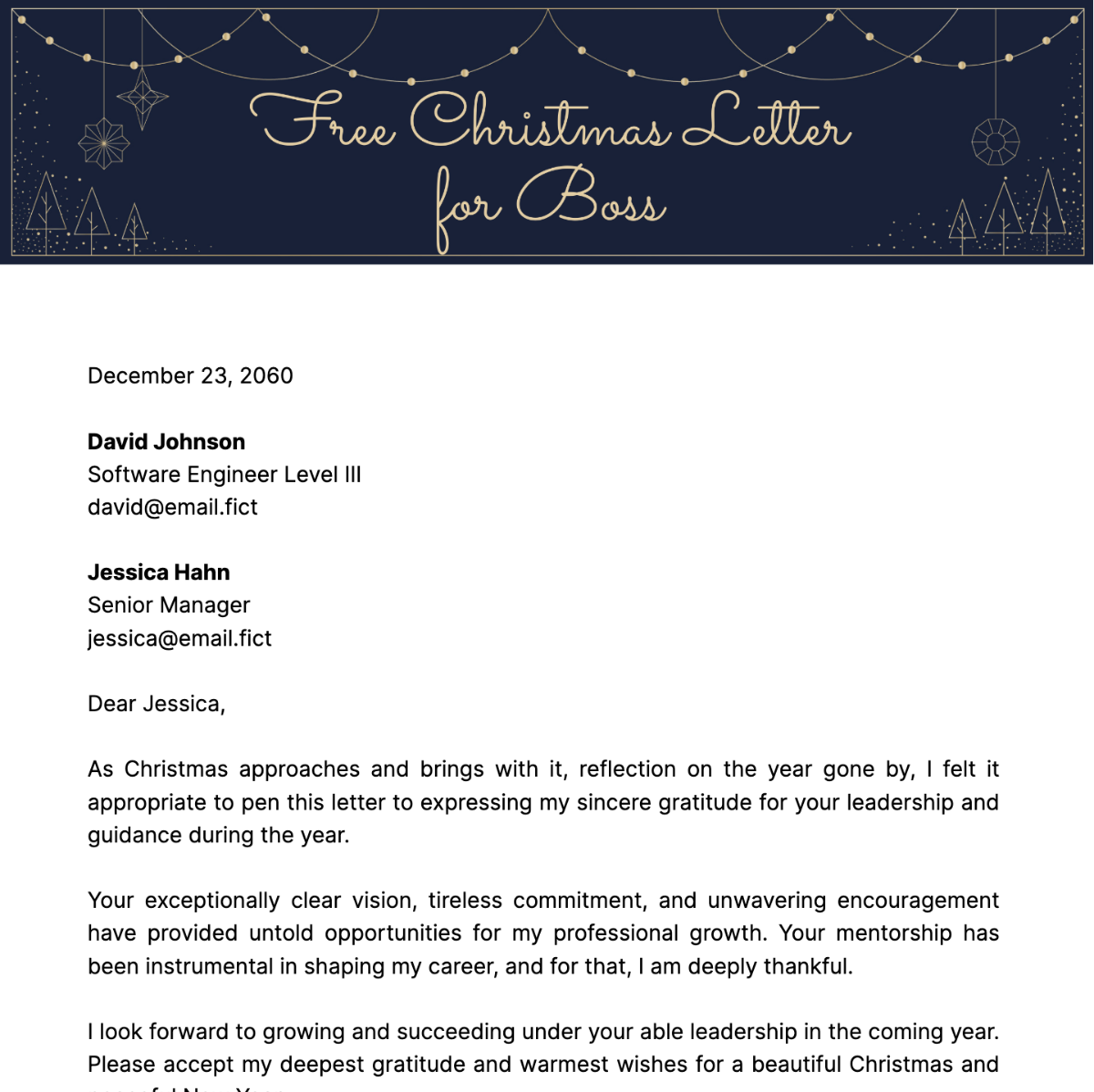 Christmas Letter for Boss Template