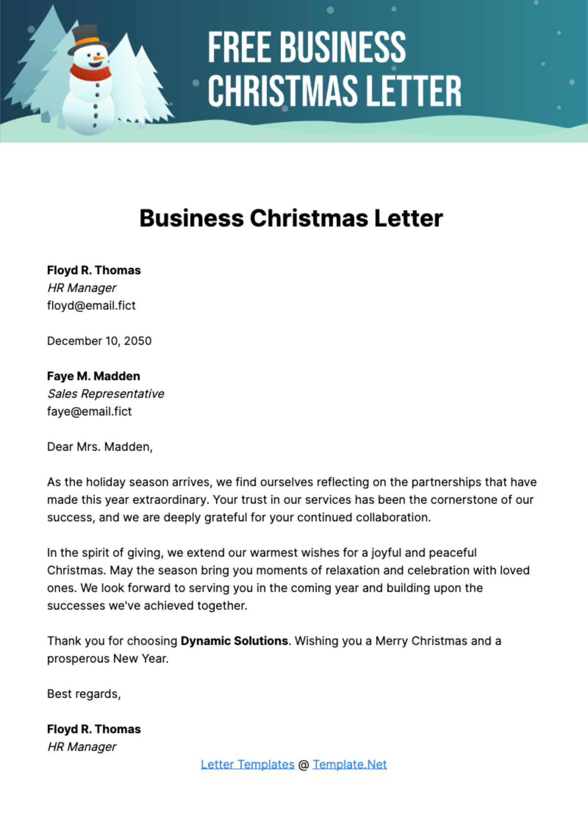 Free Business Christmas Letter Template