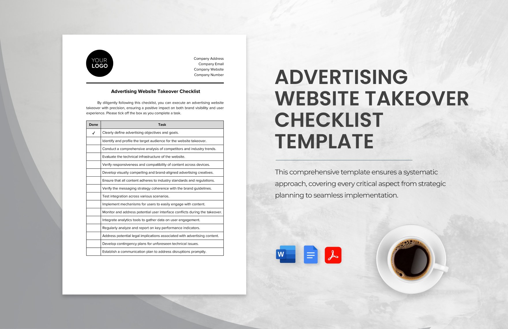 Advertising Website Takeover Checklist Template in Word, Google Docs, PDF