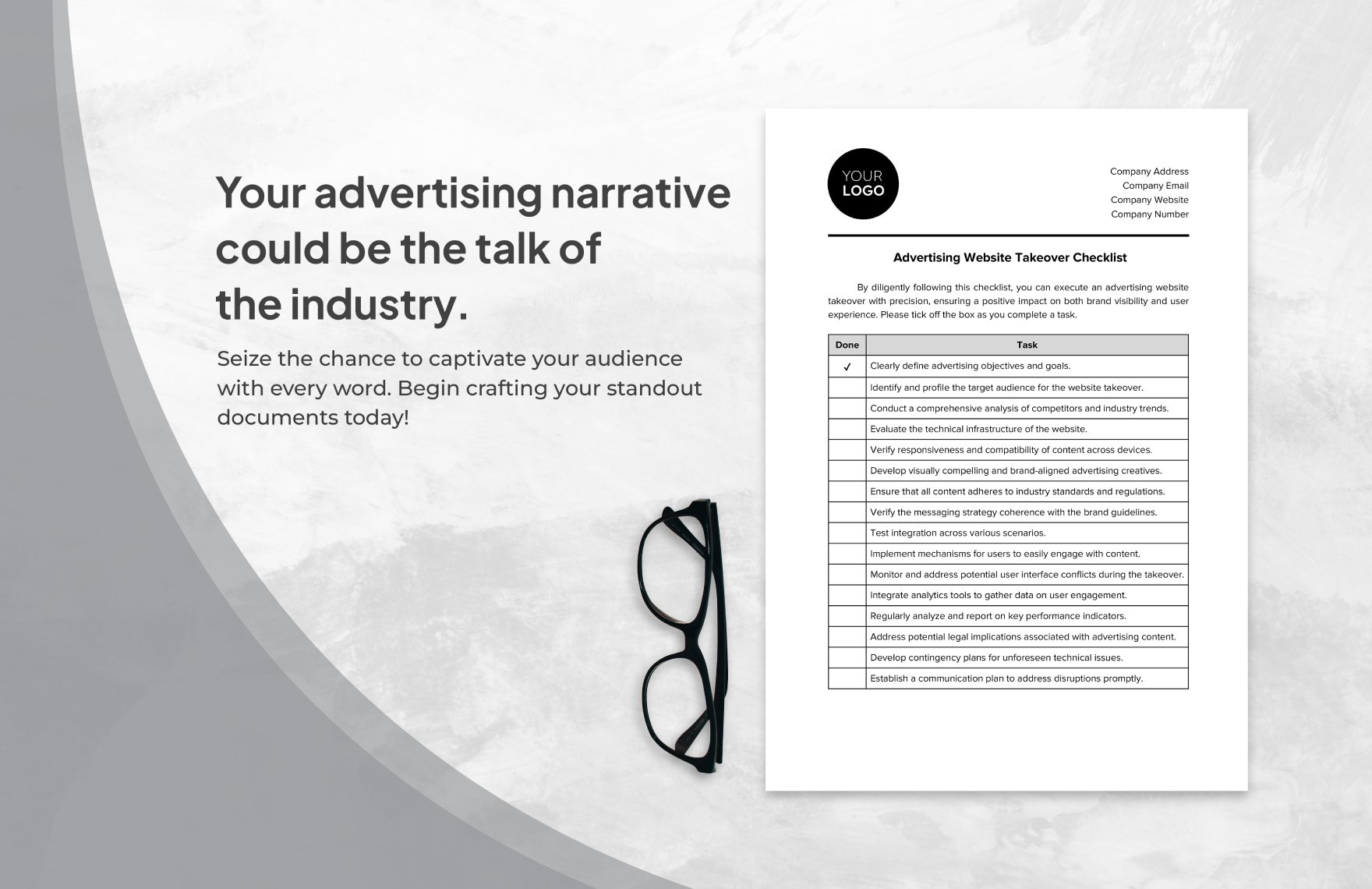 Advertising Website Takeover Checklist Template