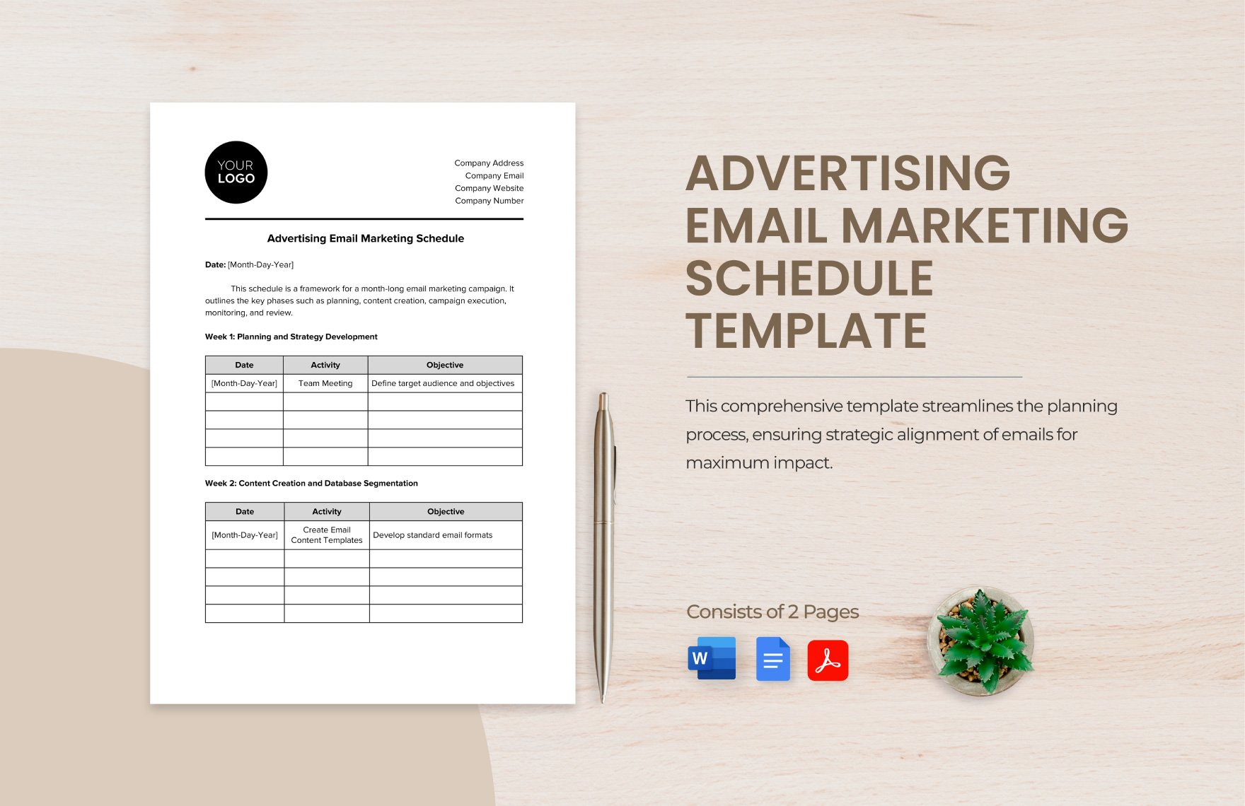Advertising Email Marketing Schedule Template