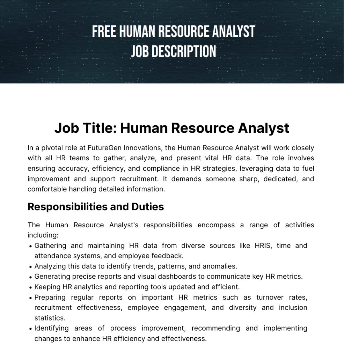 Human Resource Analyst Job Description Template