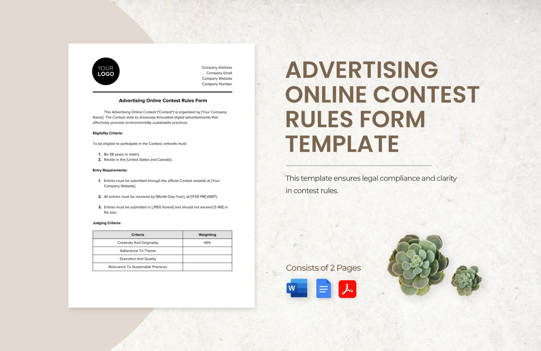 Advertising Online Contest Rules Form Template