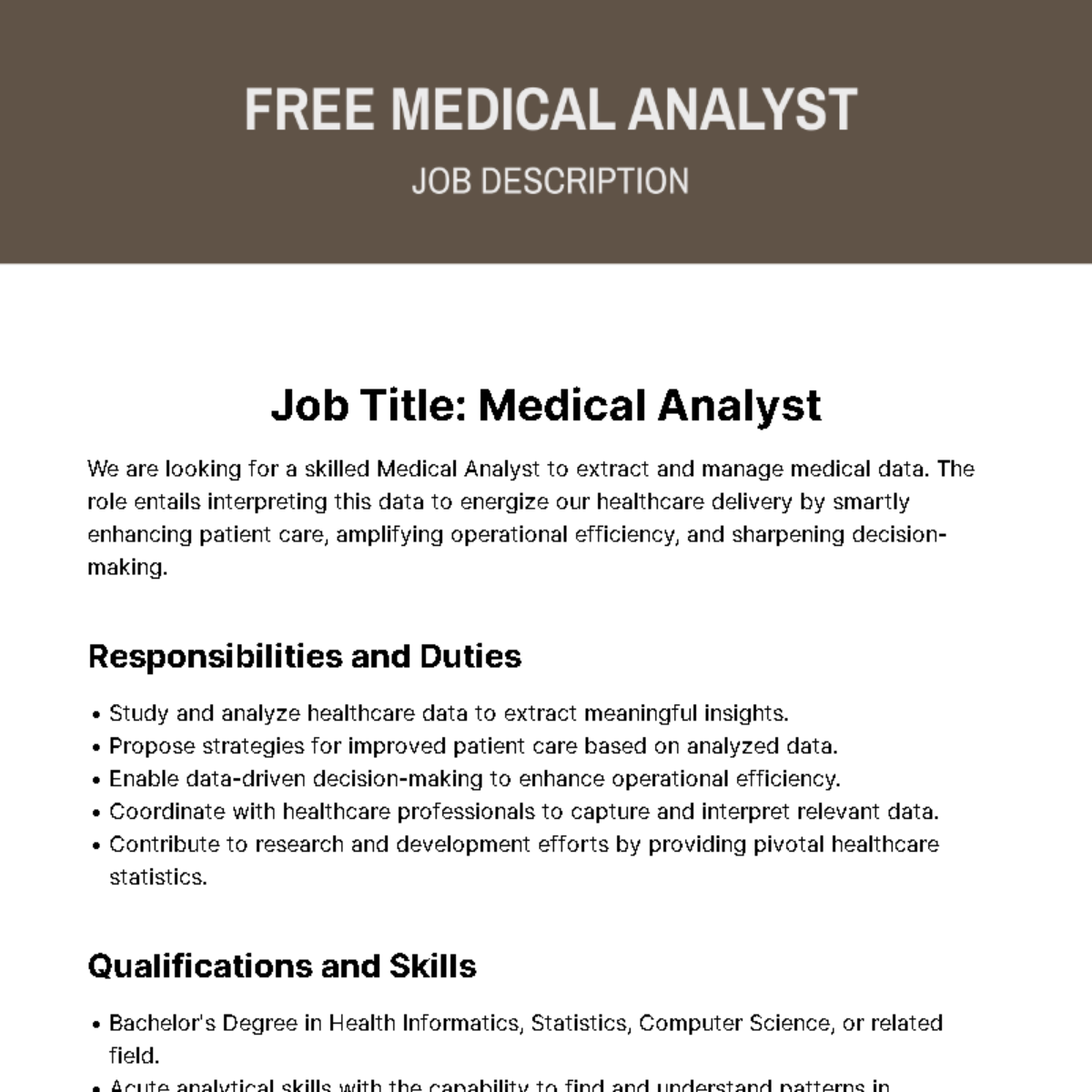 Medical Analyst Job Description Template