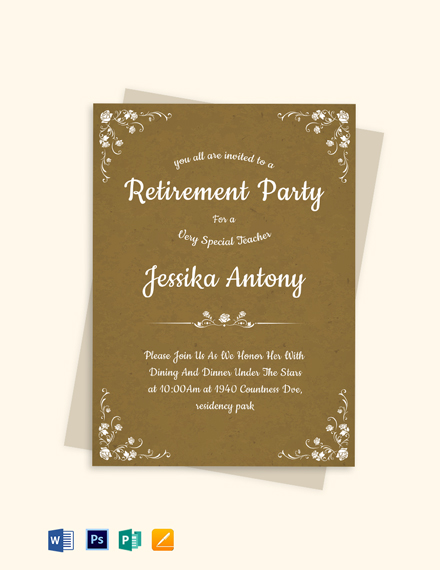 Free Simple Teacher Retirement Party Invitation Template Word PSD 