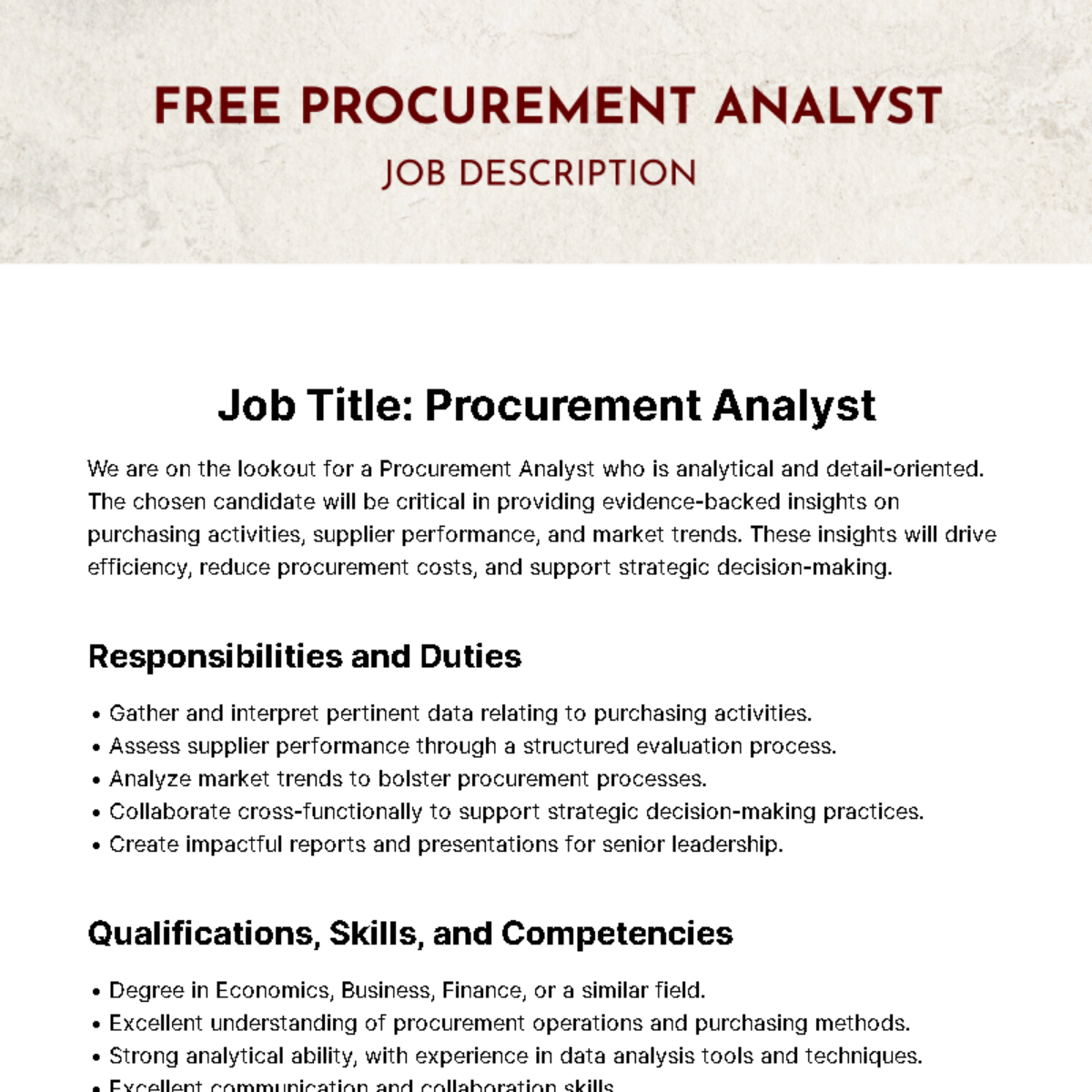 Procurement Analyst Job Description Template
