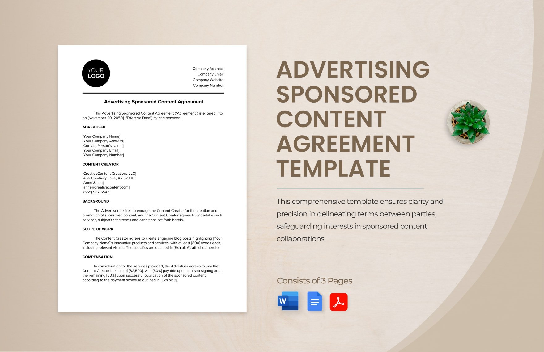 Advertising Sponsored Content Agreement Template in Word, Google Docs, PDF