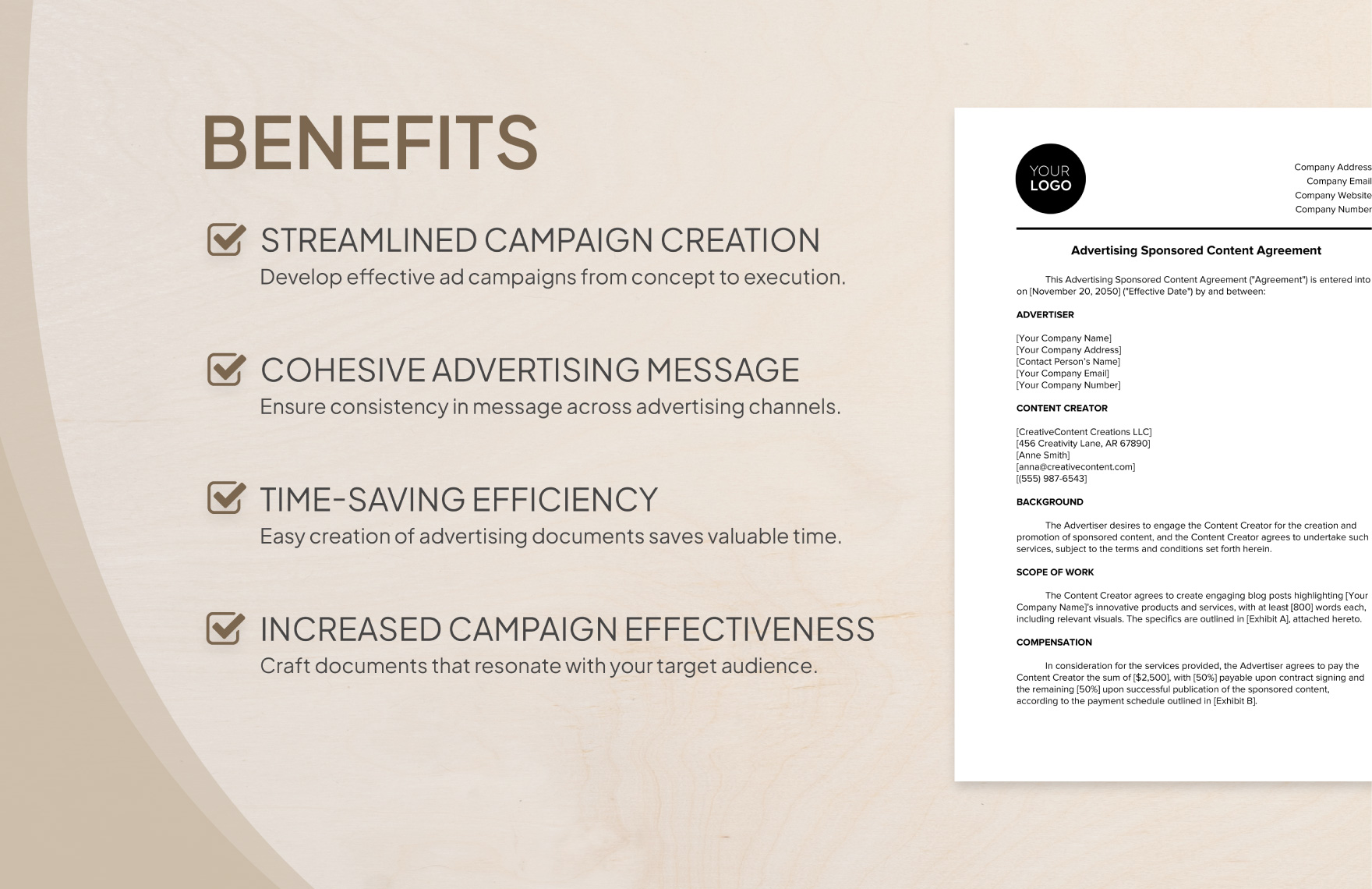 Advertising Sponsored Content Agreement Template