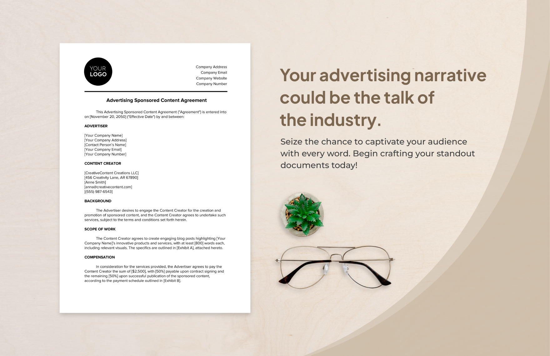 Advertising Sponsored Content Agreement Template