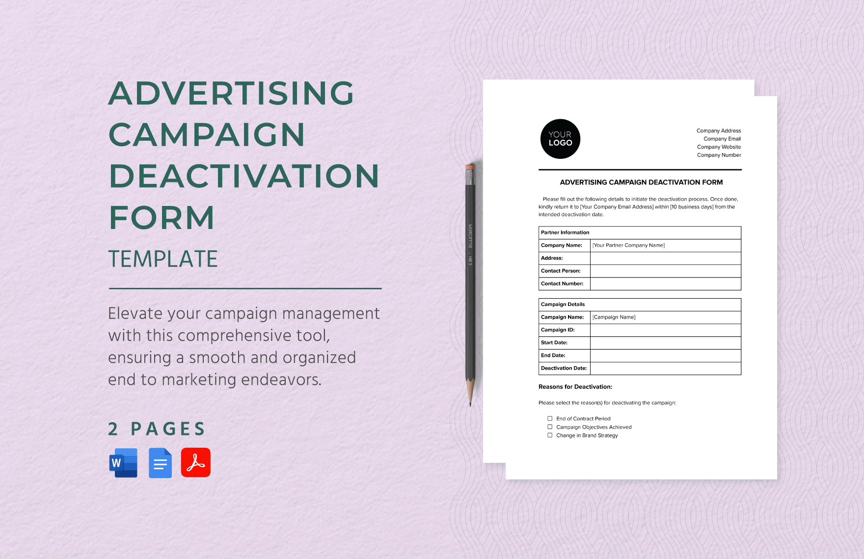 Advertising Campaign Deactivation Form Template in Word, Google Docs, PDF