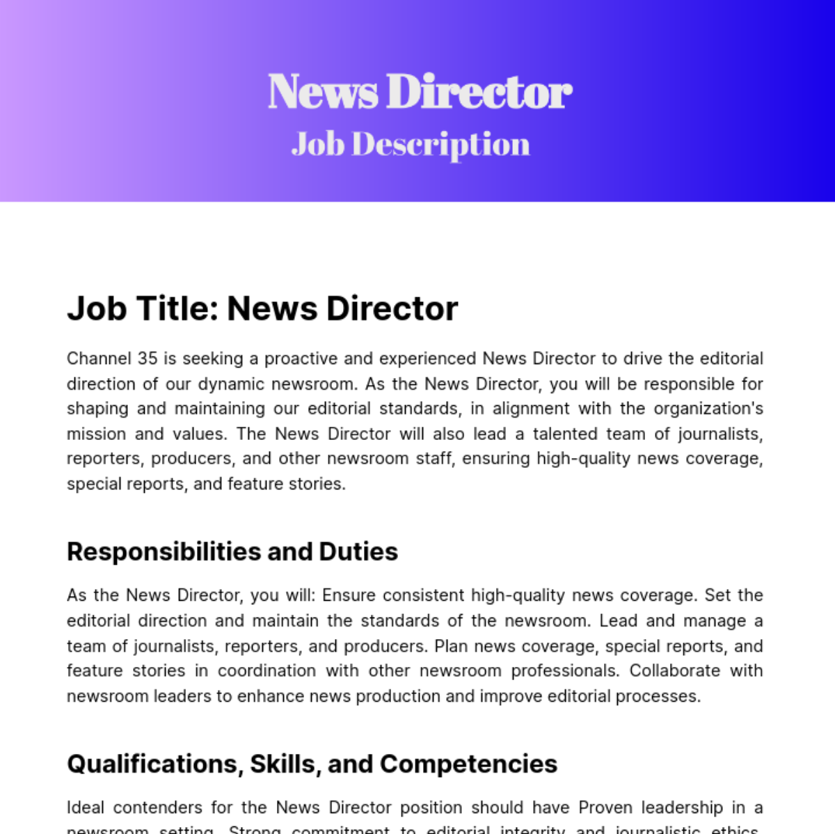 News Director Job Description Template