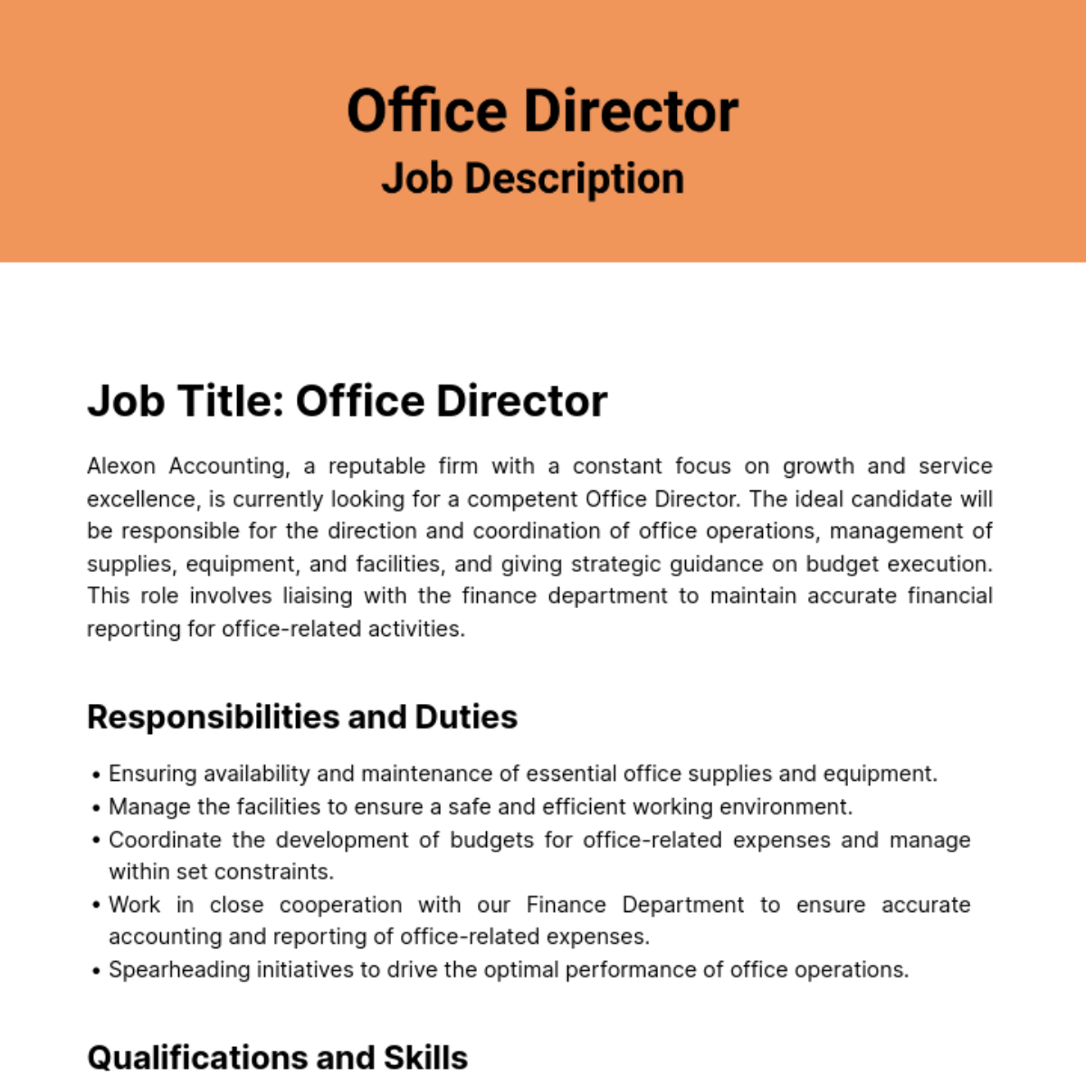 Office Director Job Description Template