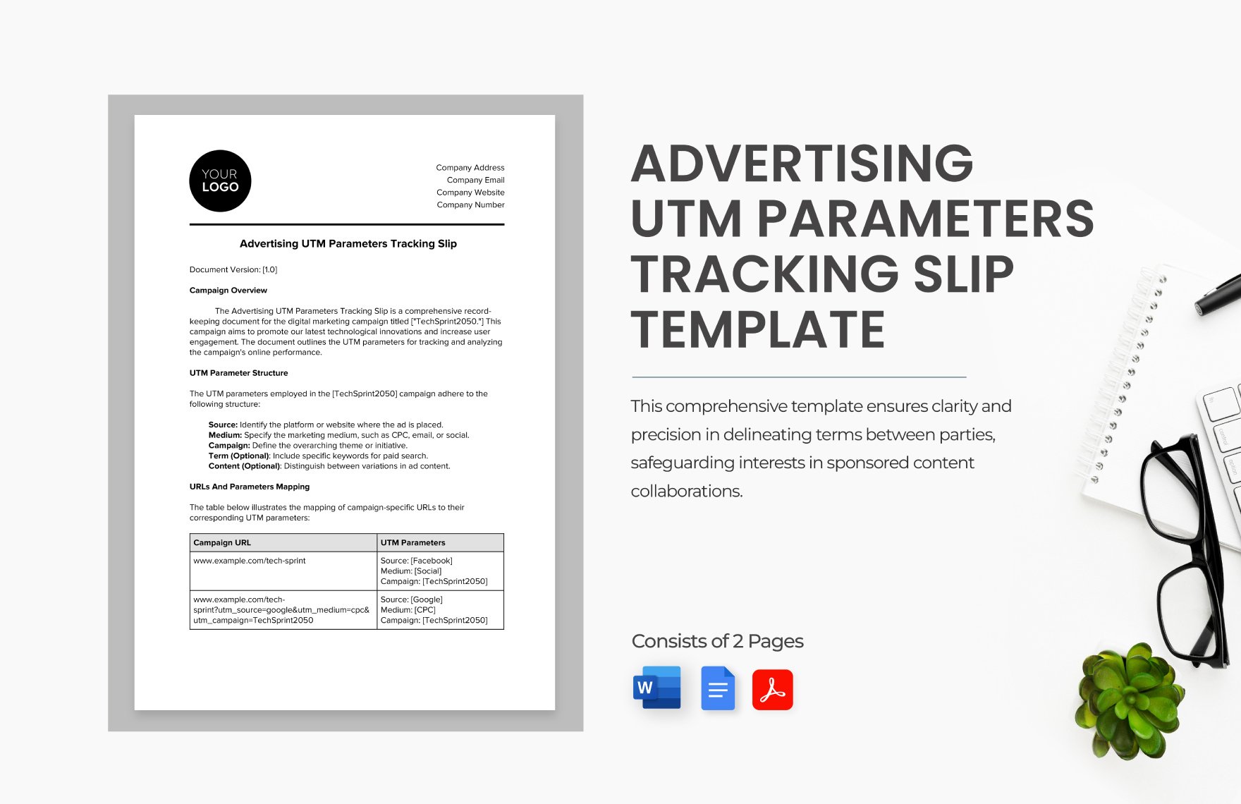 Advertising UTM Parameters Tracking Slip Template in Word, Google Docs, PDF