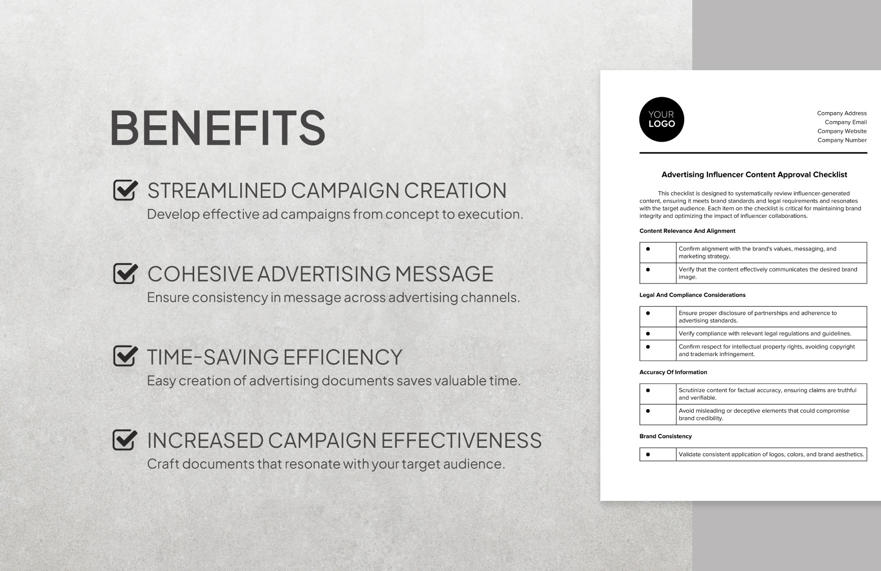 Advertising Influencer Content Approval Checklist Template