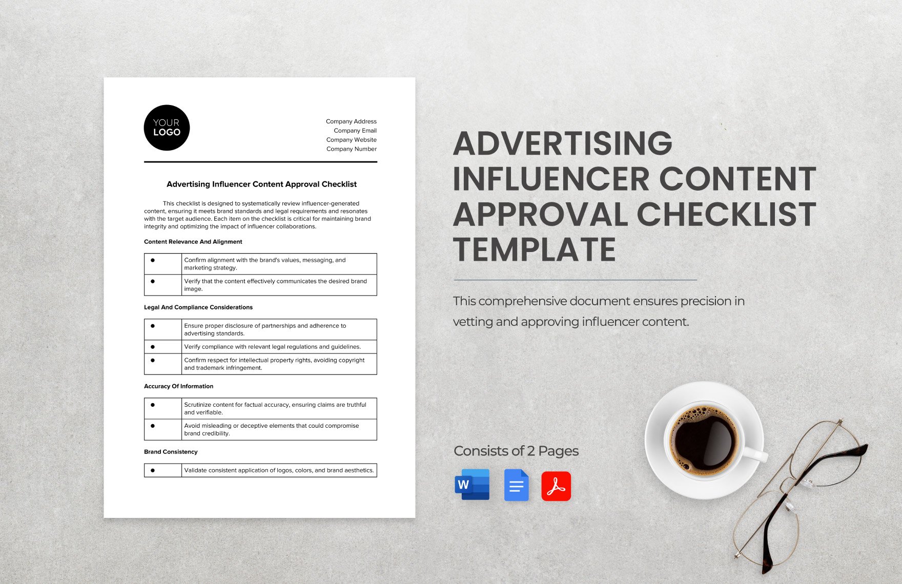 Advertising Influencer Content Approval Checklist Template in Word, Google Docs, PDF