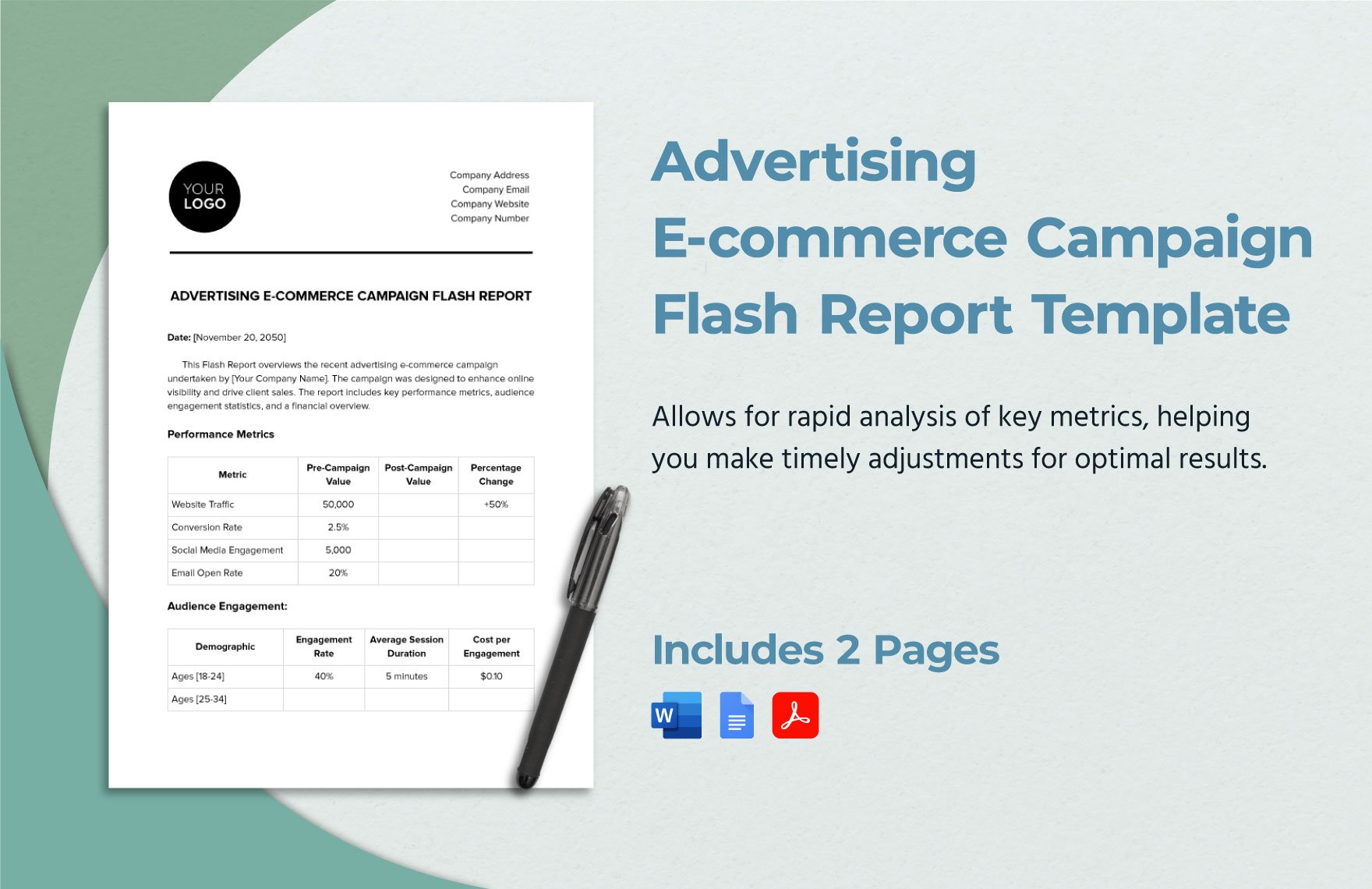 Advertising E-commerce Campaign Flash Report Template in Word, Google Docs, PDF