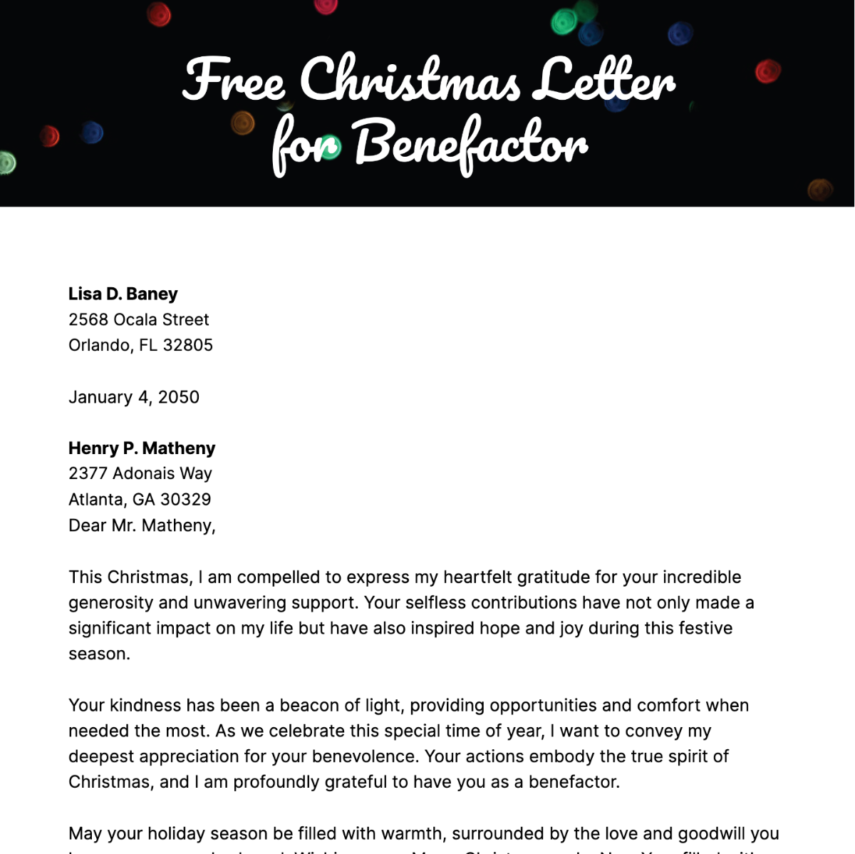Christmas Letter for Benefactor Template