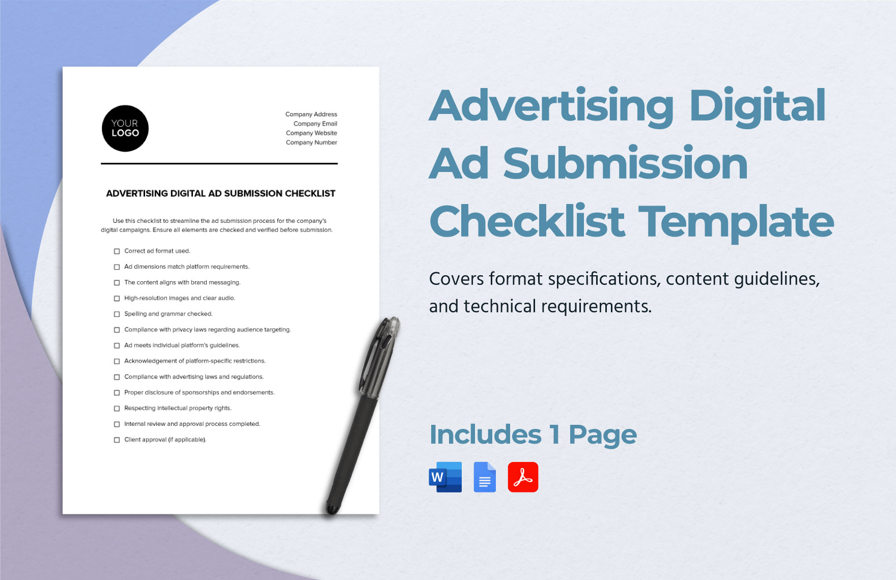 Advertising Digital Ad Submission Checklist Template in Word, Google Docs, PDF