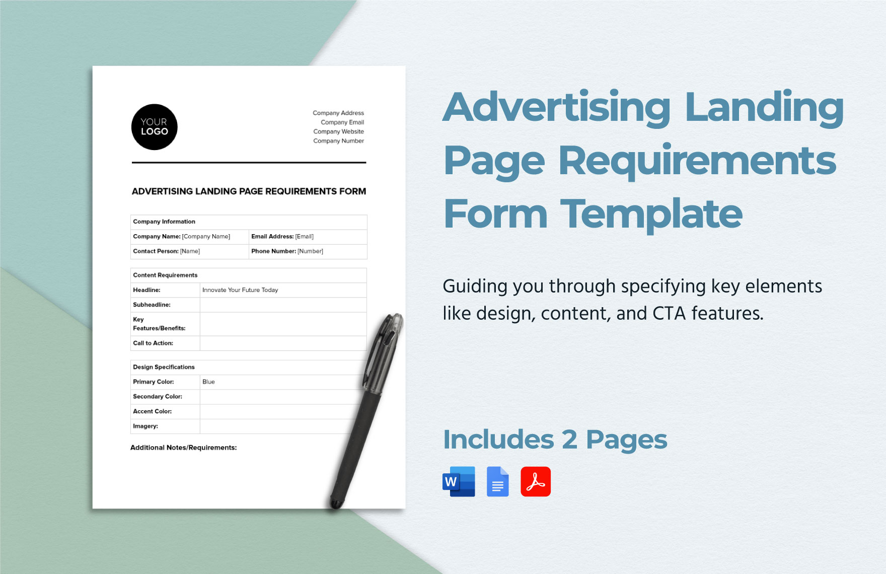 Advertising Landing Page Requirements Form Template in Word, Google Docs, PDF
