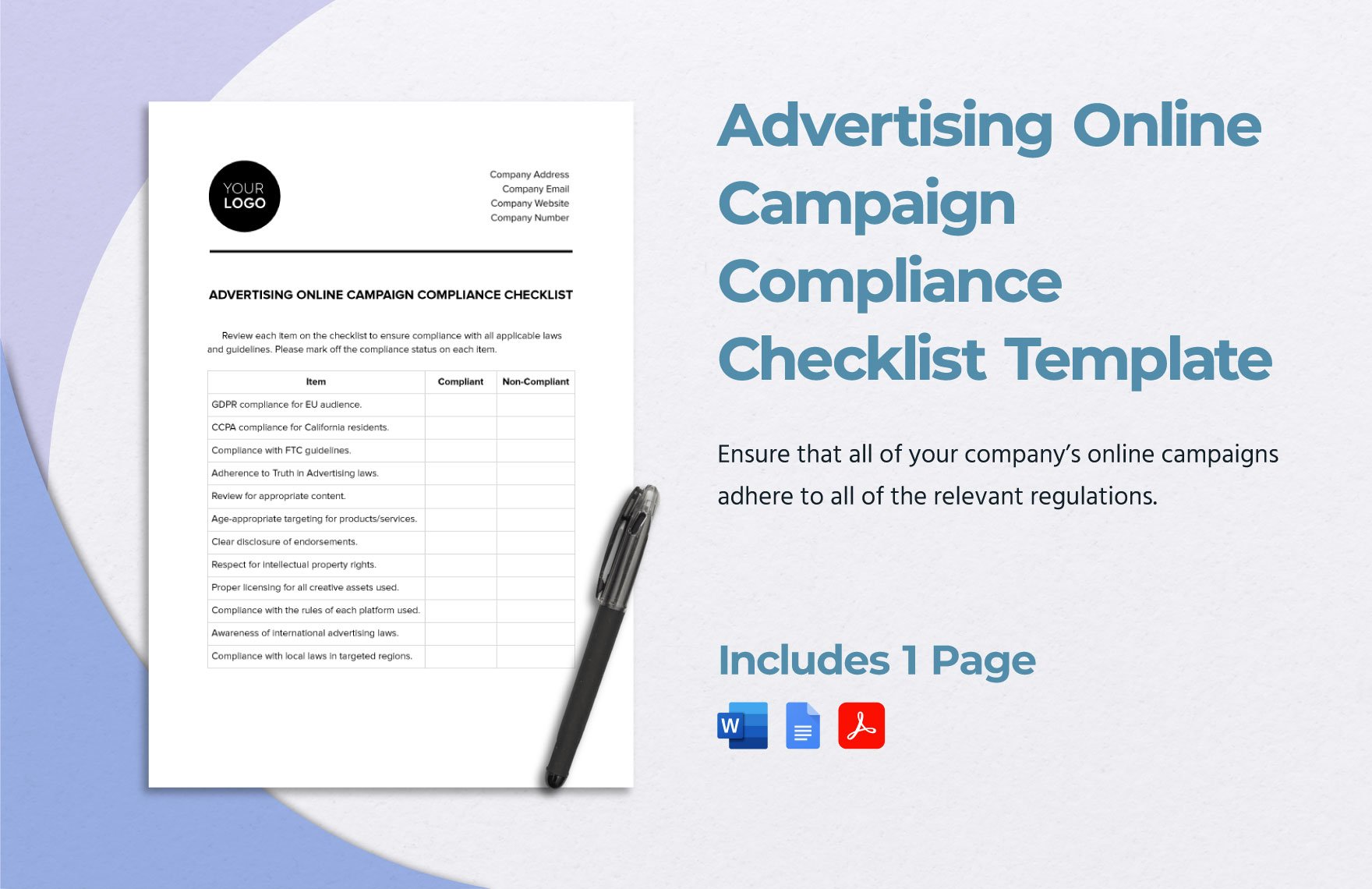 Advertising Online Campaign Compliance Checklist Template in Word, Google Docs, PDF