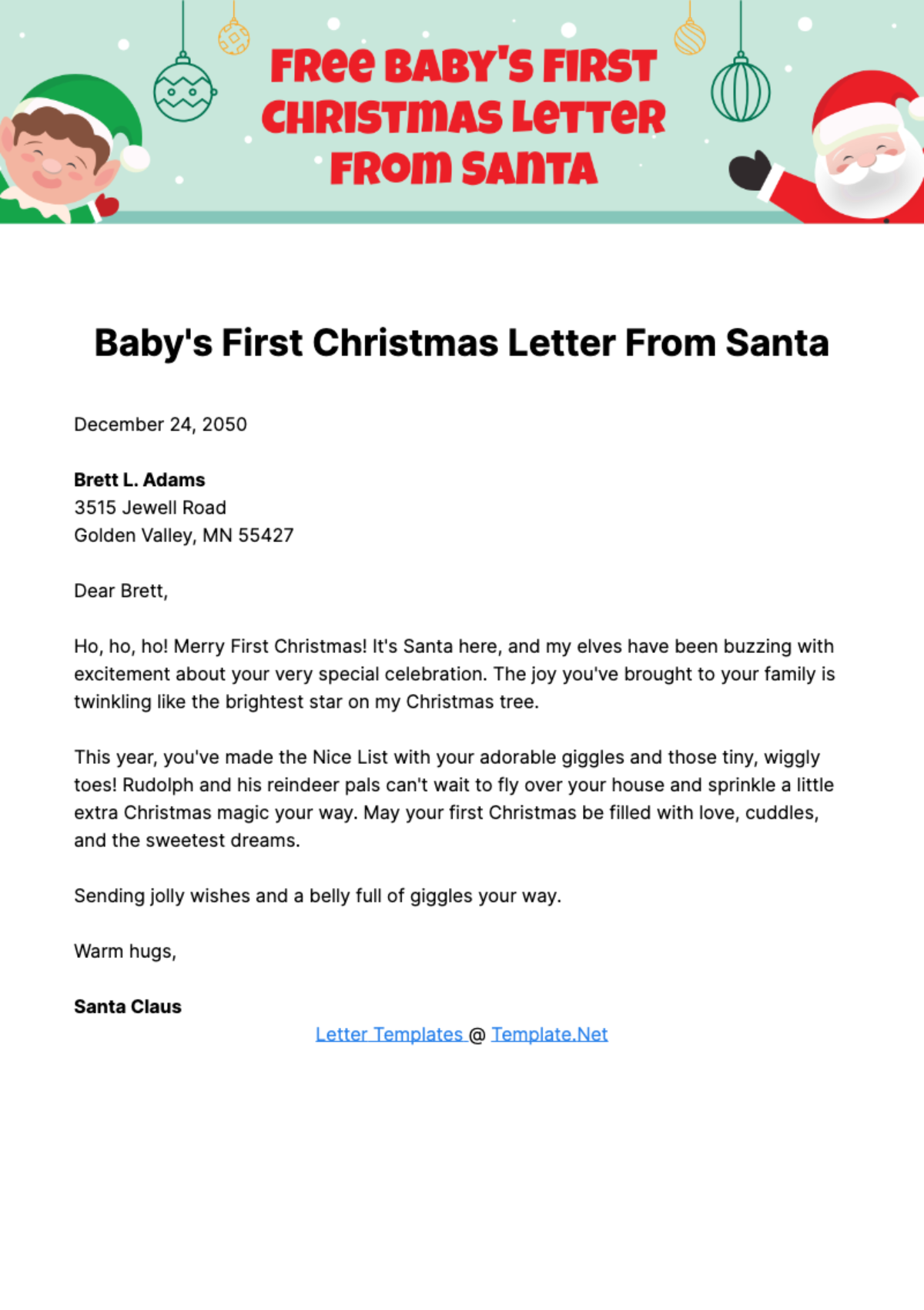Baby's First Christmas Letter from Santa Template