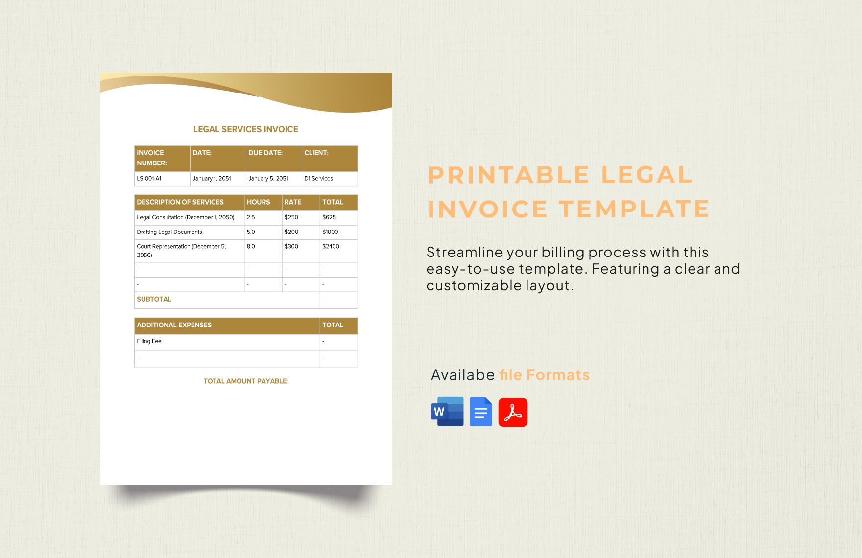 Printable Legal Invoice Template in Word, PDF, Google Docs - Download | Template.net