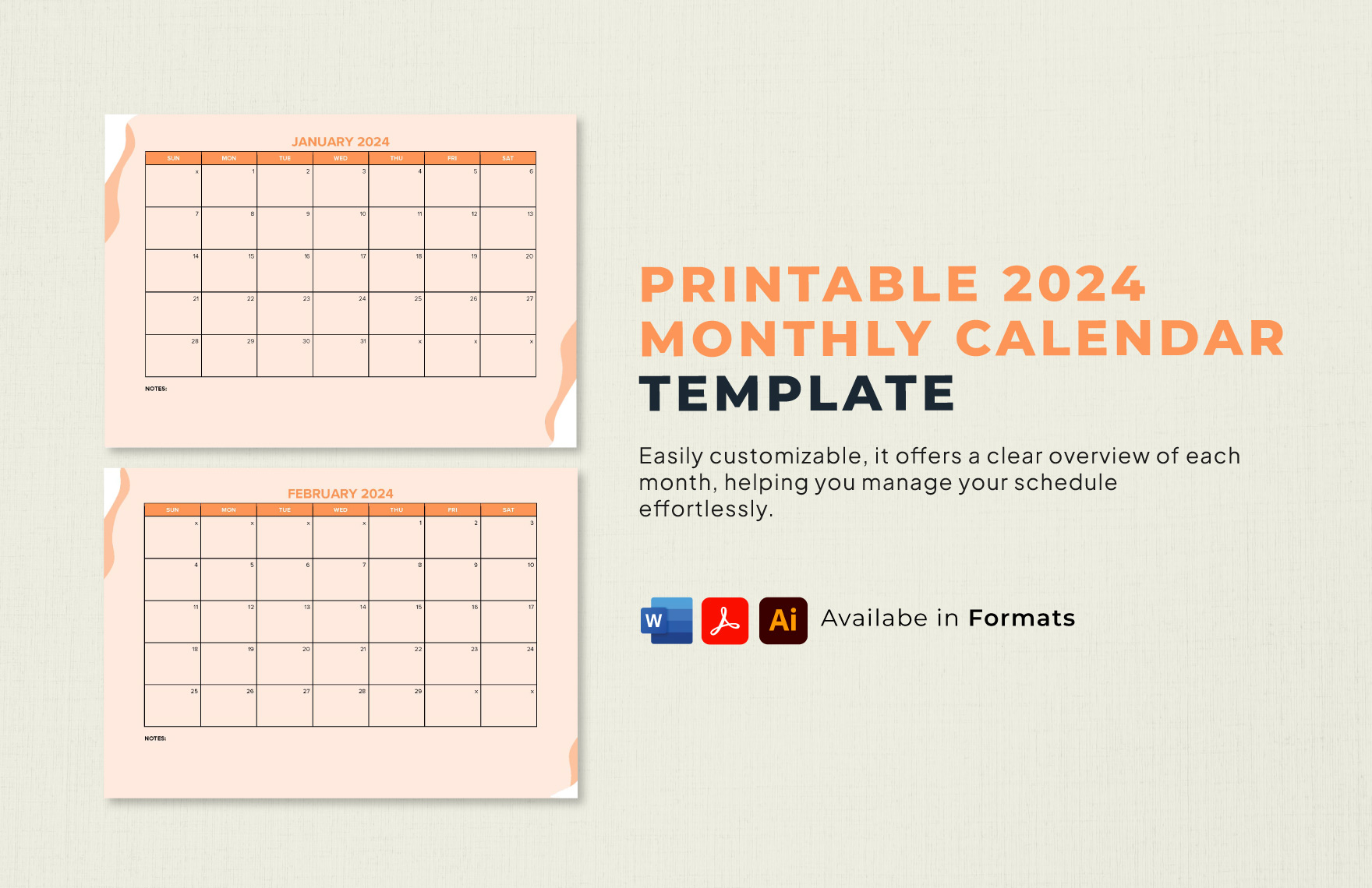 Printable 2024 Monthly Calendar Template