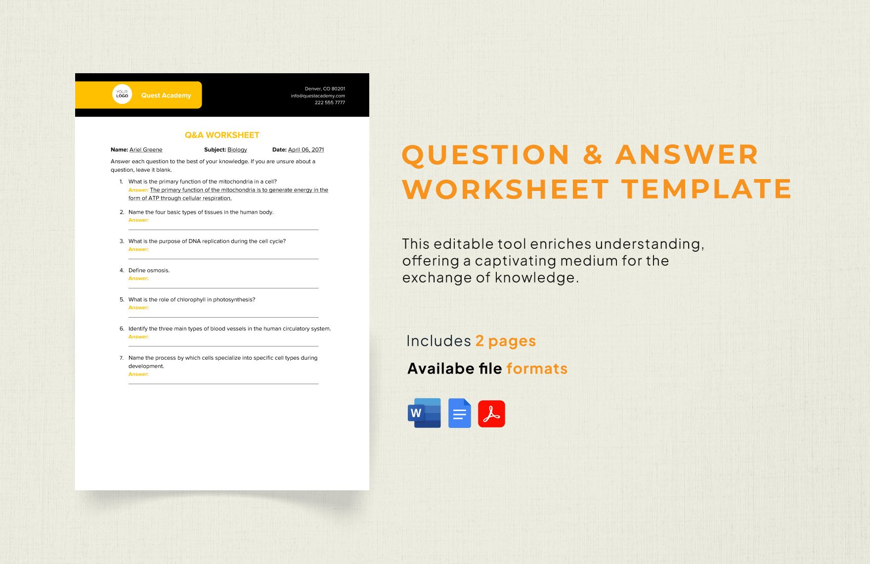 Question & Answer Worksheet Template