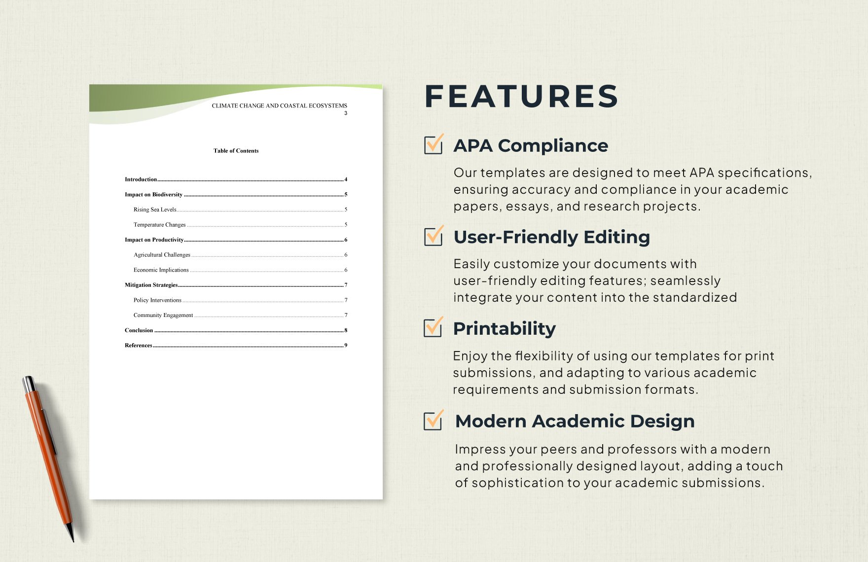 APA Table of Content Template