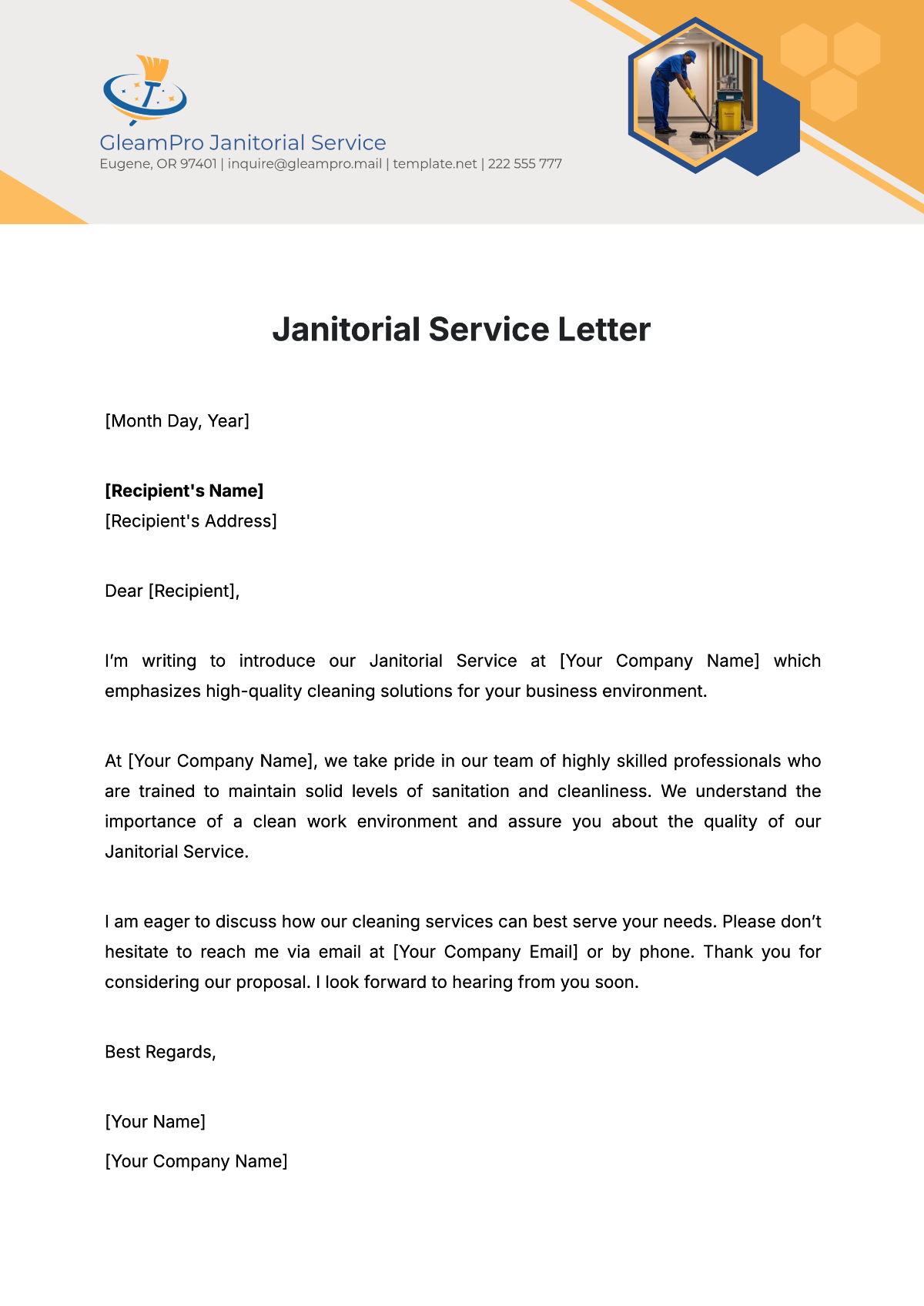 Janitorial Service Letter Template - Edit Online & Download