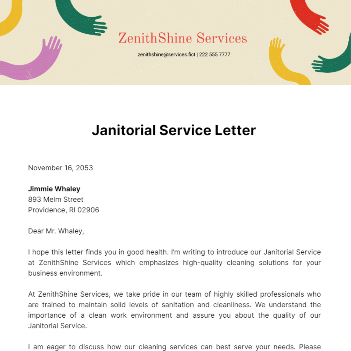 Janitorial Service Letter Template